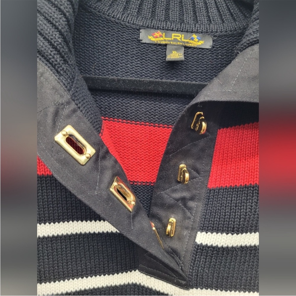 Lauren Ralph Lauren Black and Red Knit Striped Sweater Size 1X - Picture 6 of 8